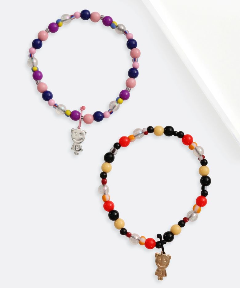 Jelly pop teddy charm Bracelet 키치 컬러 아크릴 볼 비즈 믹스 곰돌이 참 팔찌