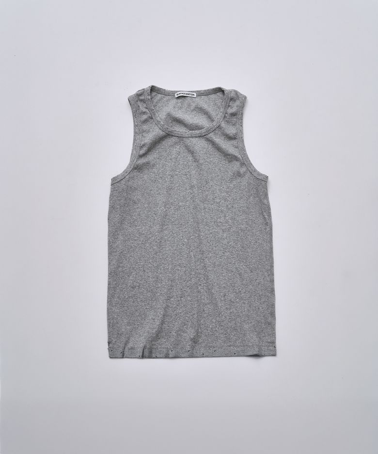 DAMAGED RIBBED SLEEVELESS GRAY
