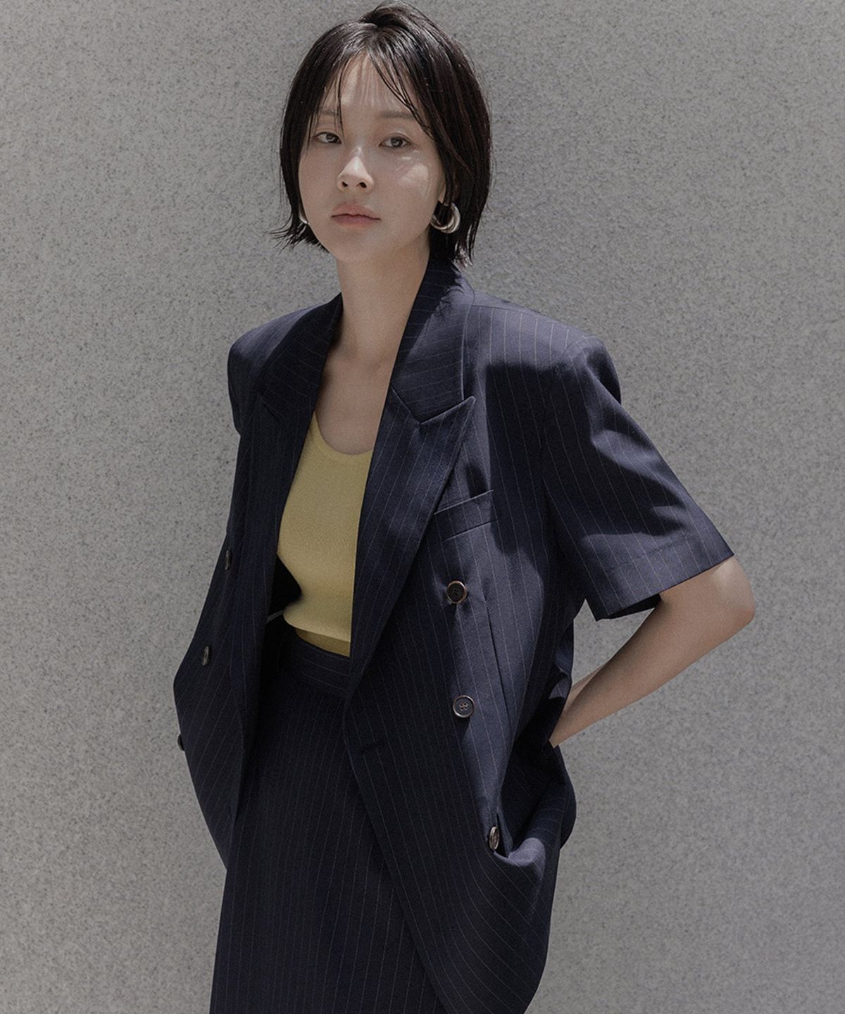 메무아(MEMUA) 핀ST써머 하프더블 자켓(네이비)