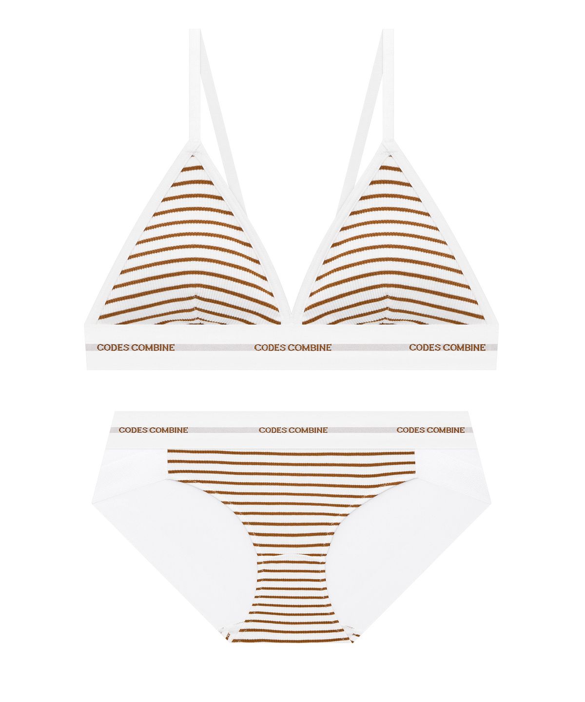 코데즈컴바인 이너웨어(CODES COMBINE INNERWEAR) 서프 스트라이프 와이드밴드 브라렛 햄팬티 세트_브라운
