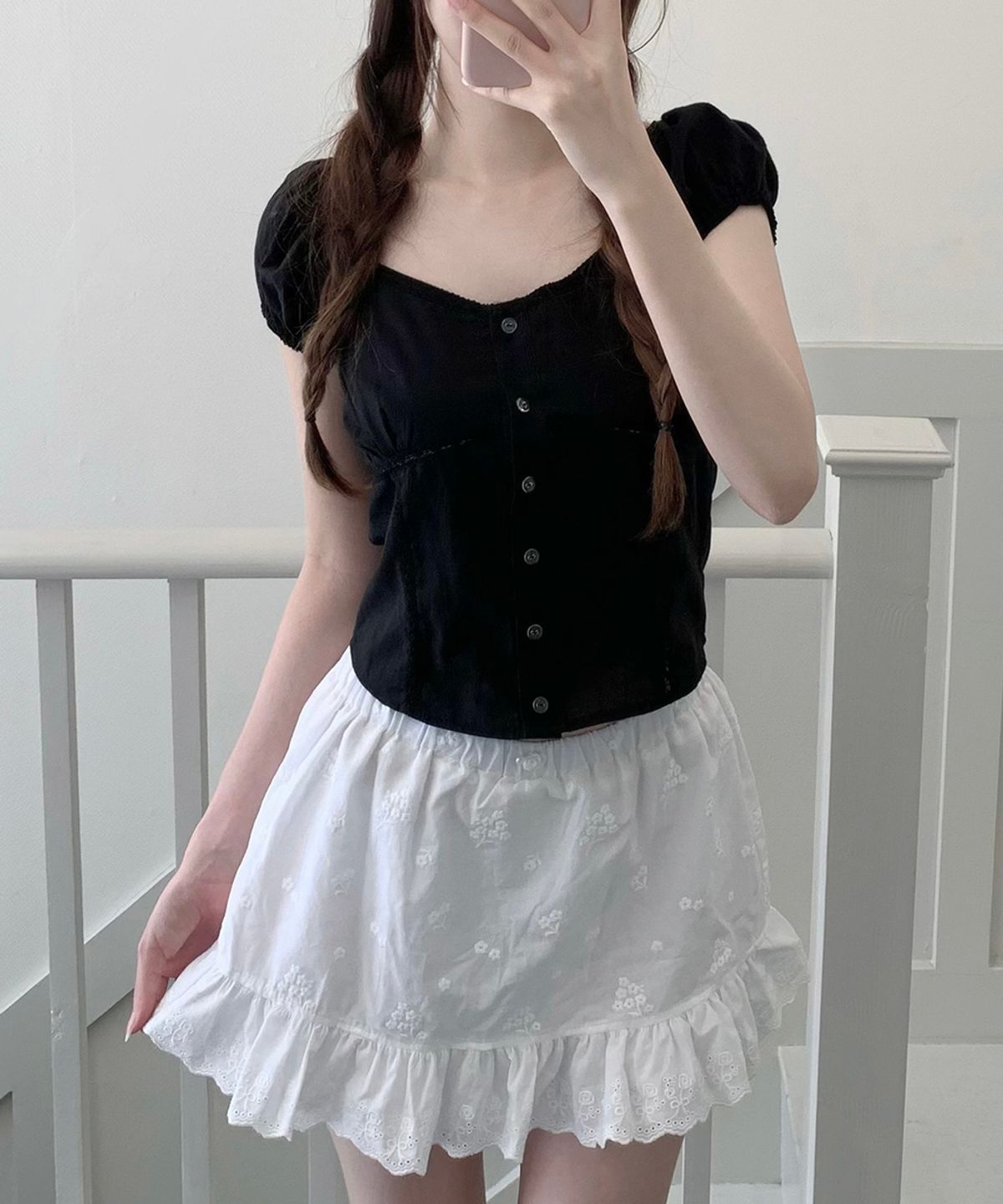 위스페어리(WHISFAIRY) Mini Lace Blouse (BLACK)