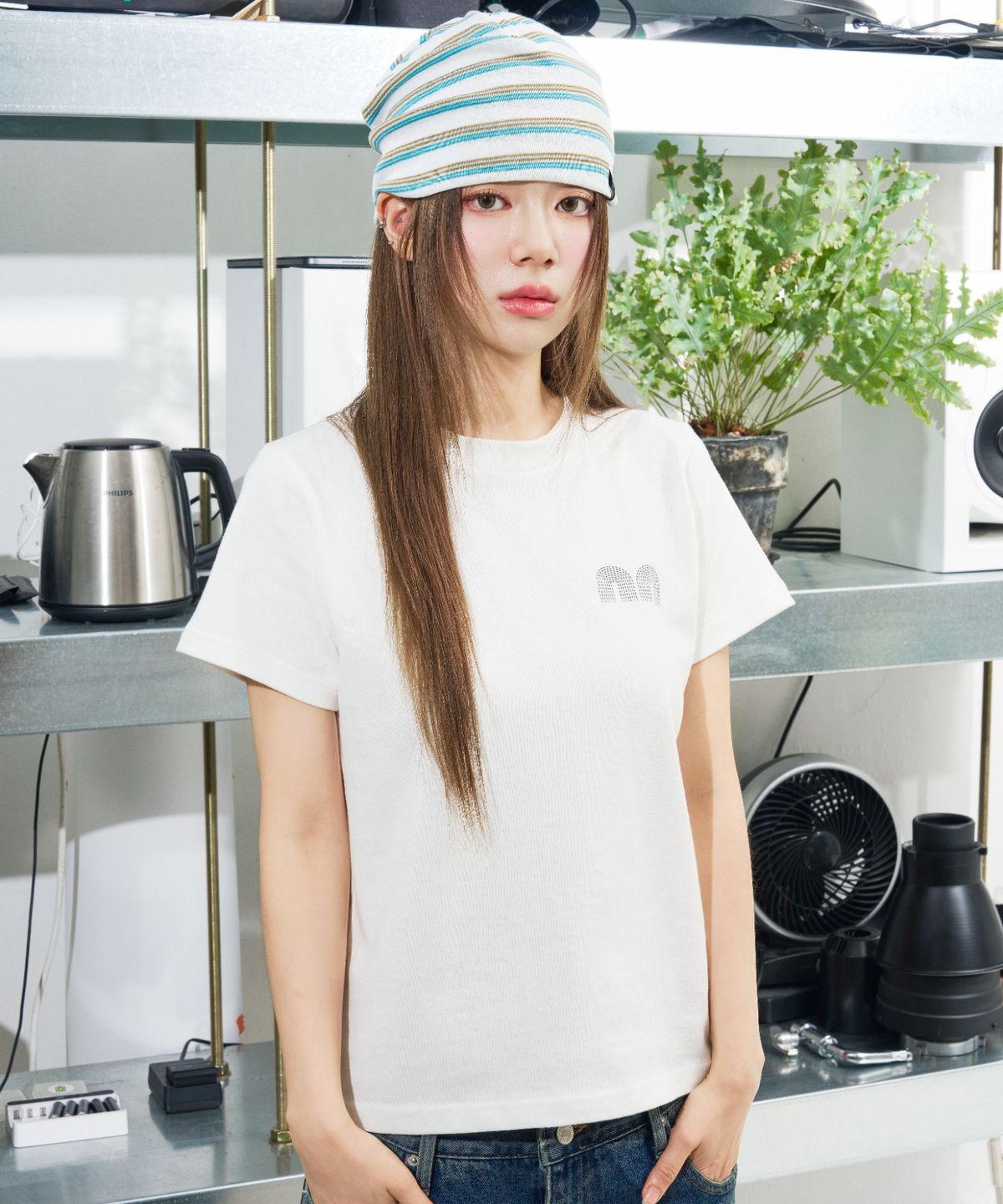 낫뉴(NOT NEW) nn Label Stripe Beanie White
