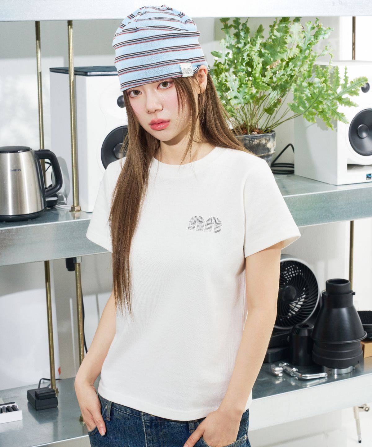 낫뉴(NOT NEW) nn Label Stripe Beanie Blue
