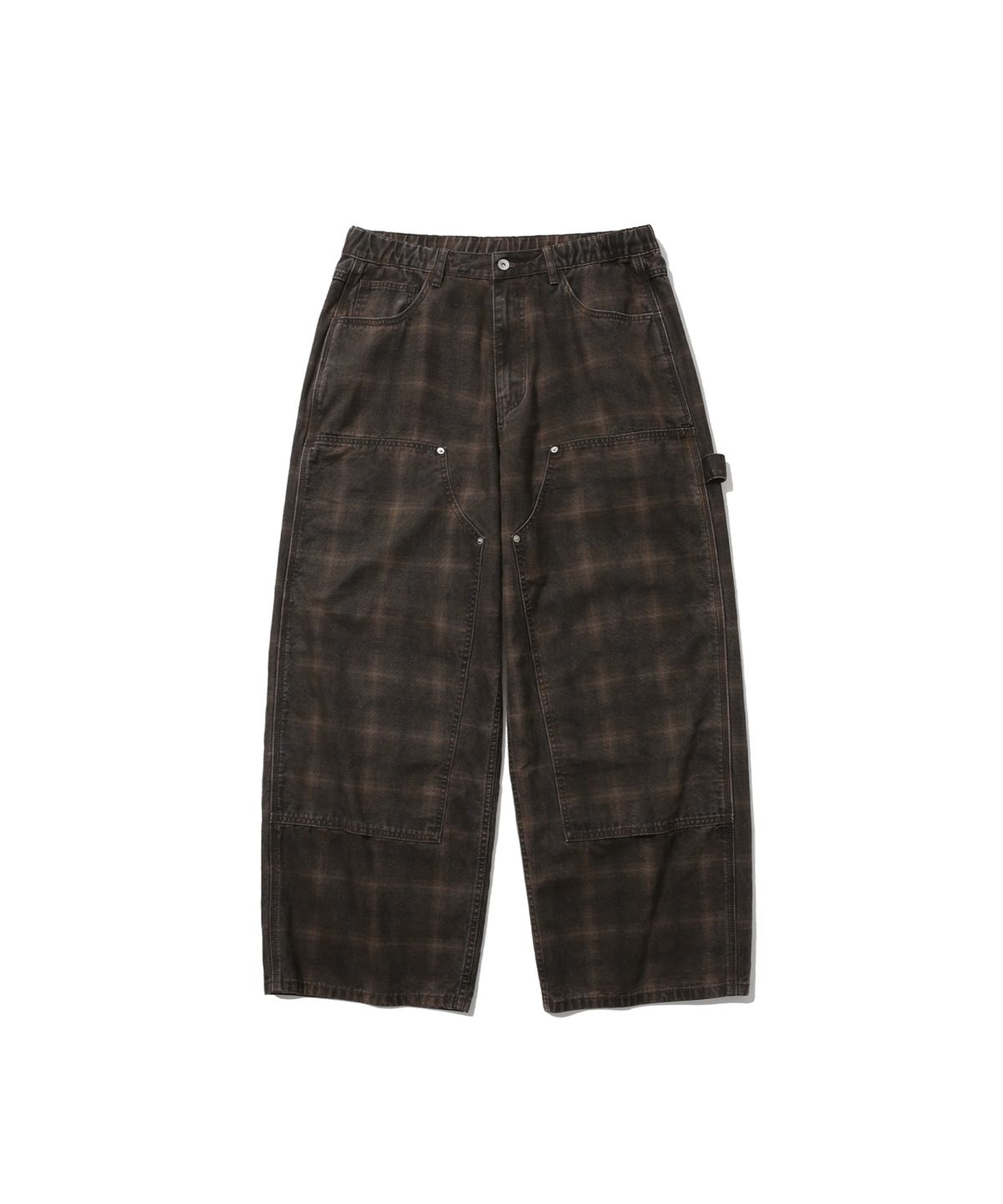 앵글런(ANGLAN) Checked Double Knee Pants - Brown