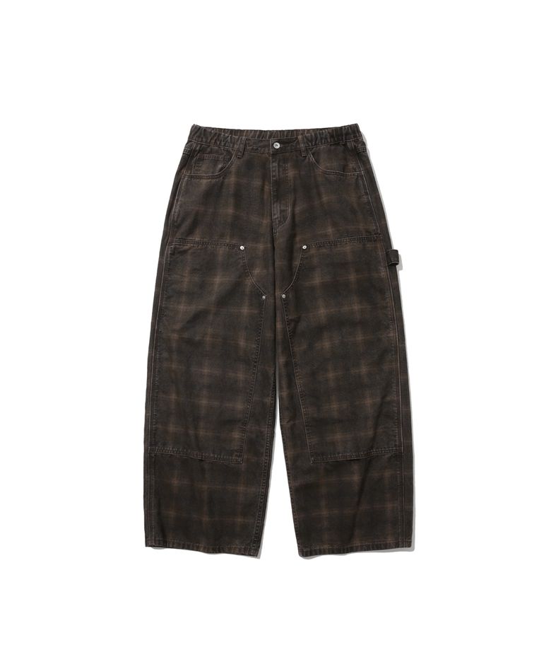 Checked Double Knee Pants - Brown