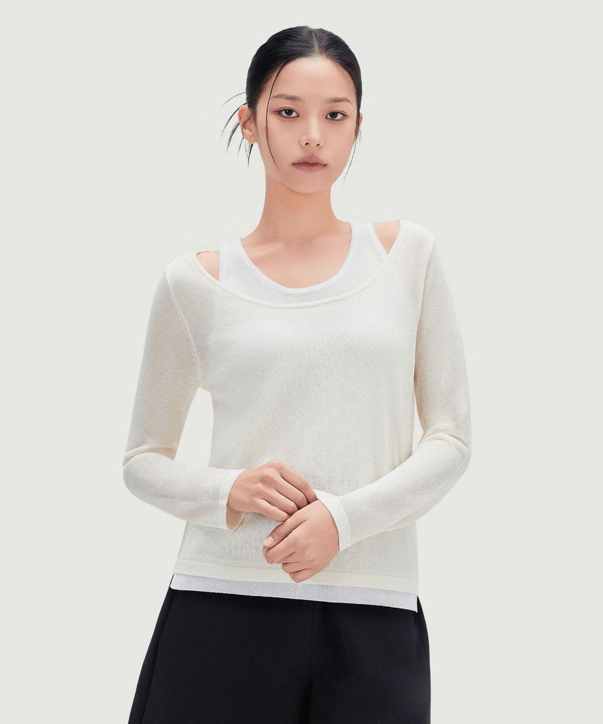 미쏘(MIXXO) 투톤 레이어드 니트 RE KAG55SS_MIWKAG70QT