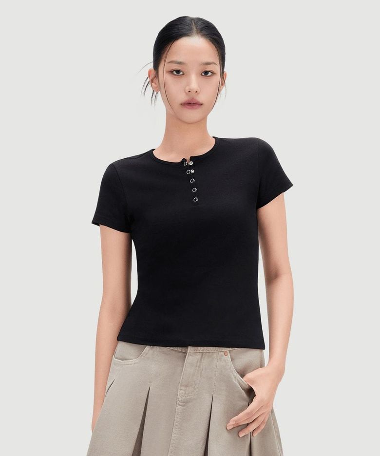 버튼업 스냅 반팔 티셔츠 RE HWG45SS_MIWHWG71RA