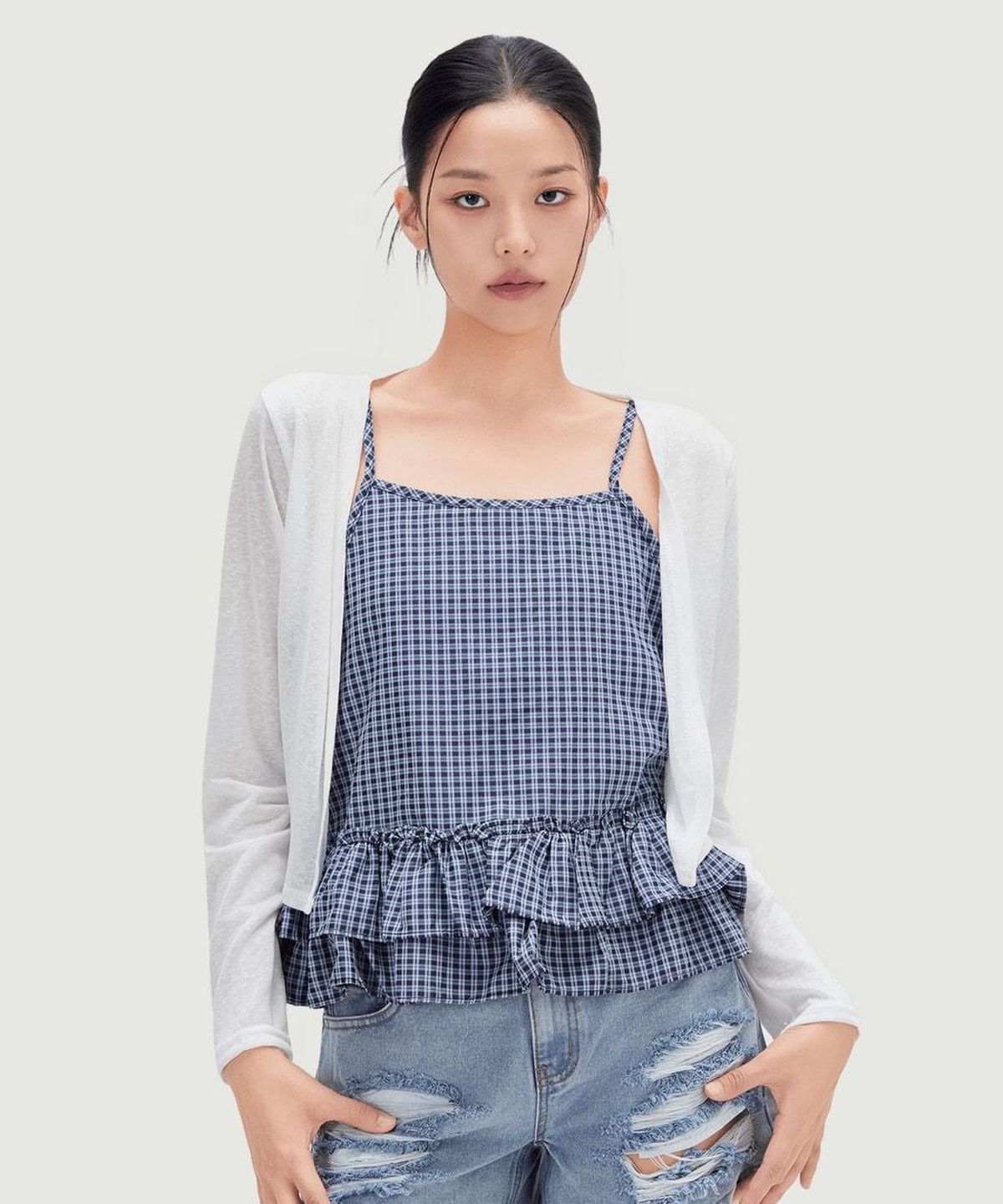 미쏘(MIXXO) 프릴 나시 가디건 블라우스 RE BNG51SS_MIWBNG71SS