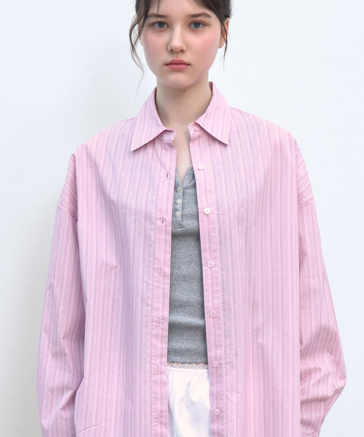 쏘이르(SO IR) STRIPE OVERFIT SHIRT - PINK