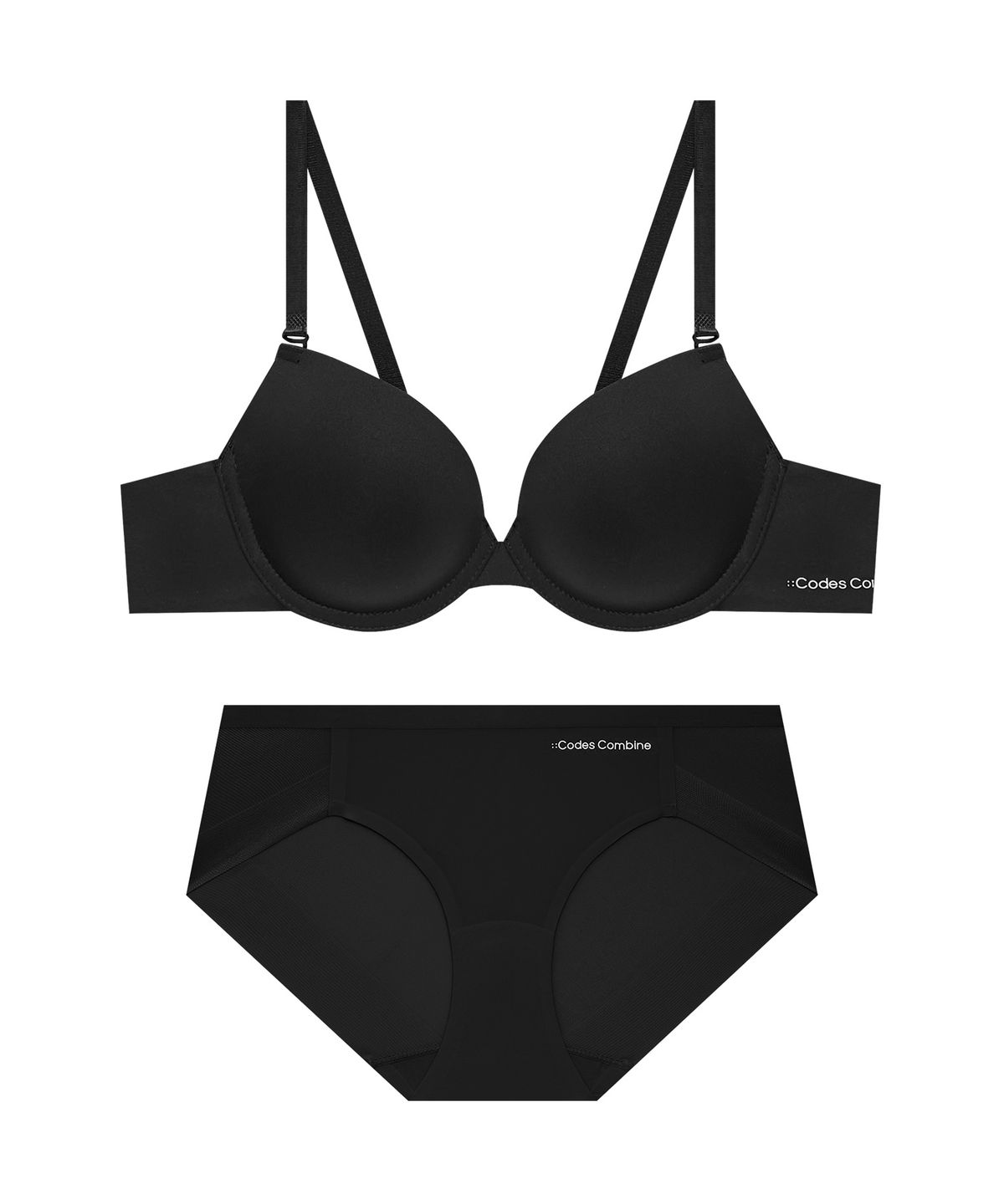 코데즈컴바인 이너웨어(CODES COMBINE INNERWEAR) 쉘론 멀티사이즈 퓨징 브라 햄팬티 세트_블랙