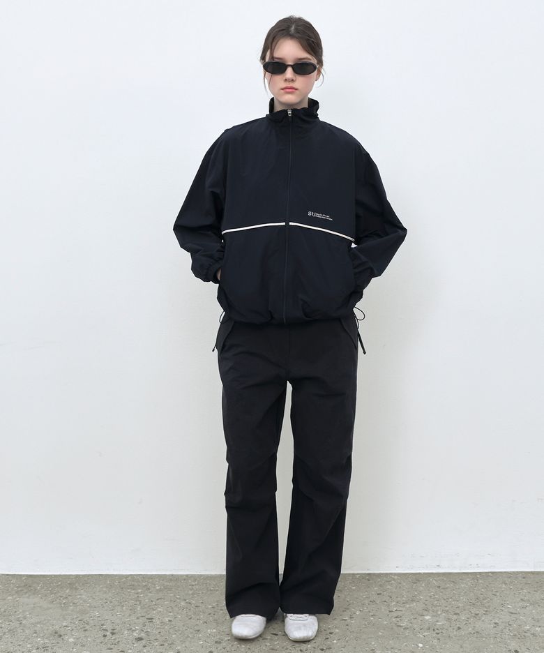RIBBON WIDE CARCO PANTS - BLACK