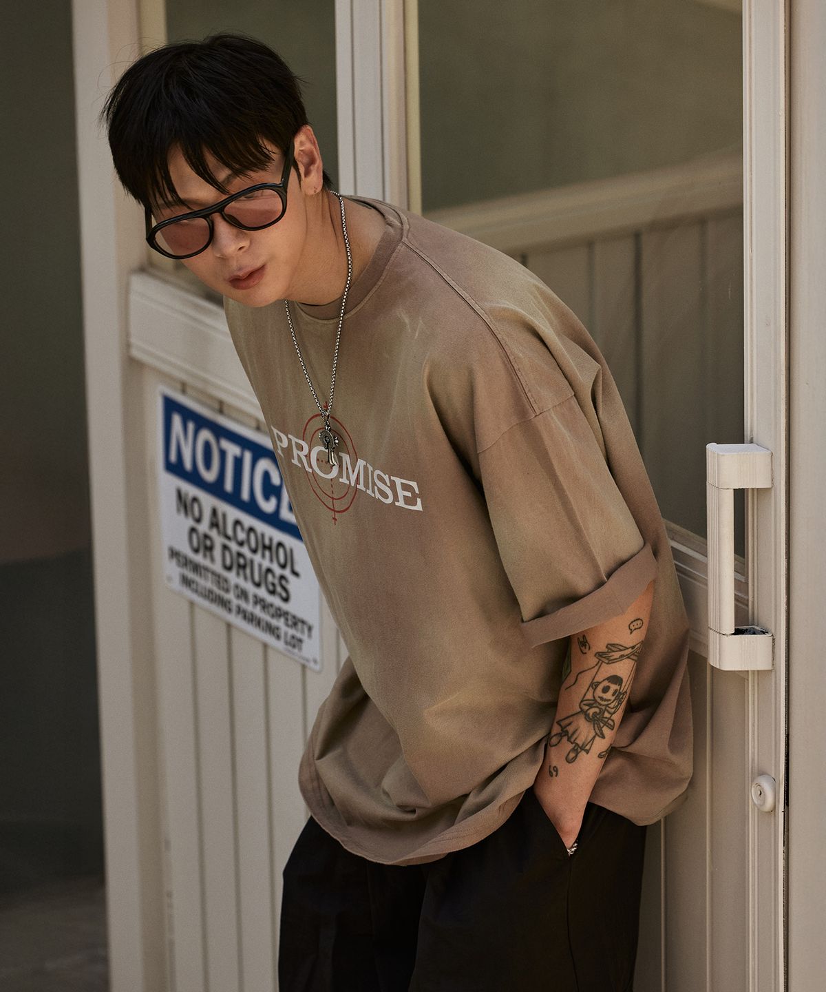버닝카포네(BURNING CAPONE) BC 셀파워싱 타겟 반팔 티셔츠 (MOCHA)