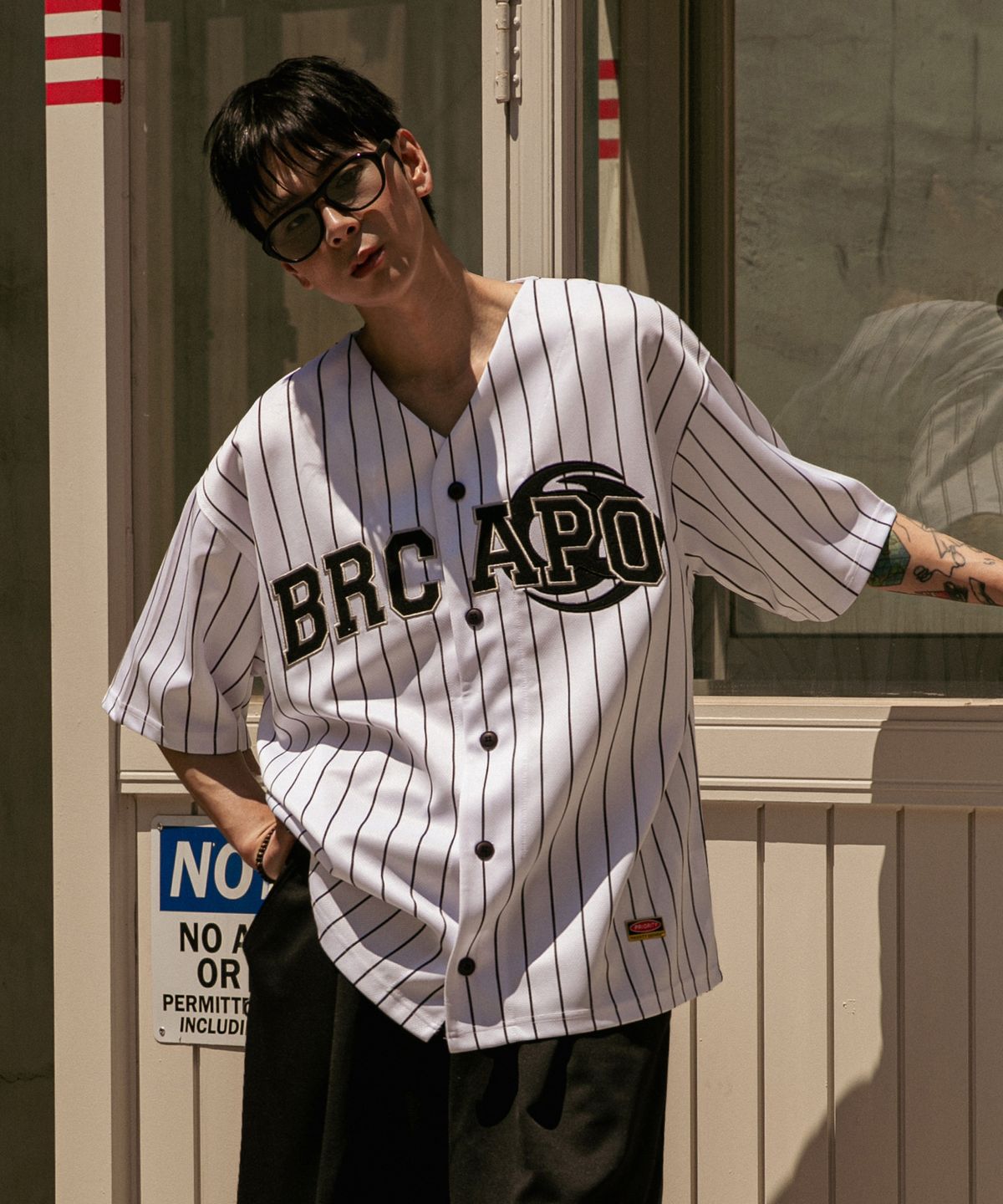 버닝카포네(BURNING CAPONE) BC 스트라이프 버튼 반팔 저지 (WHITE)