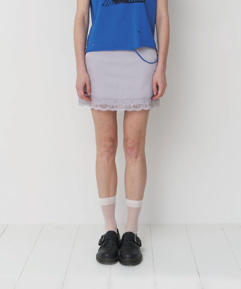 Lace Satin Skirt (Silver)