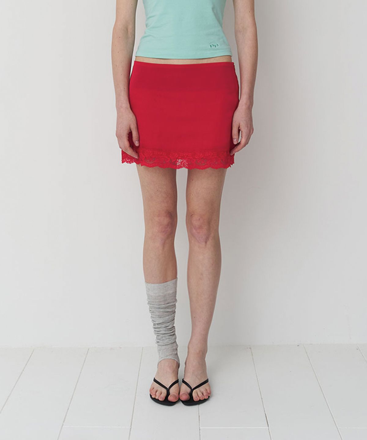 프리퍼프리퍼(PREFERPREFER) Lace Satin Skirt (Red)