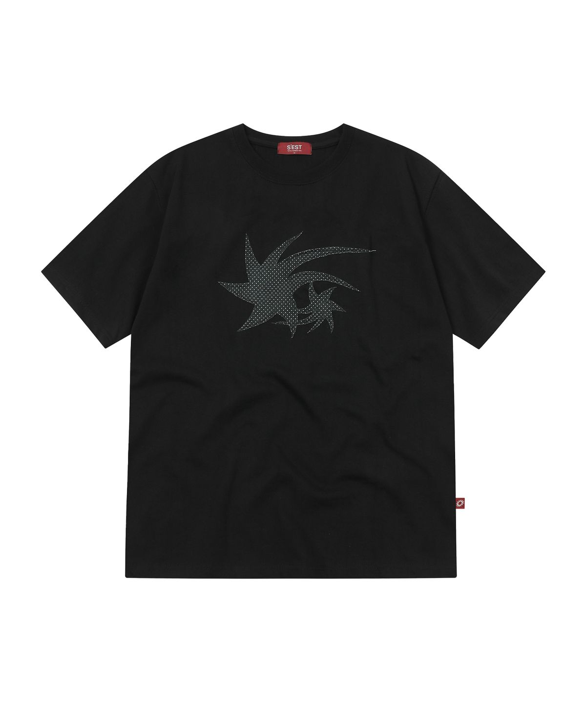 에스이에스티(S'EST) Dot Star Applique T-shirts Black