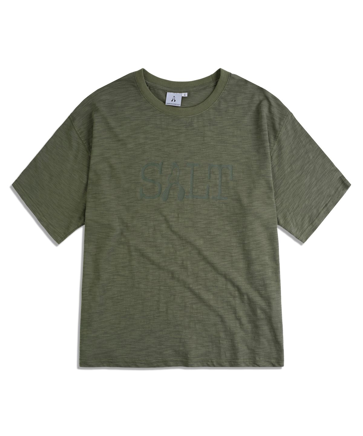 머드솔트(MUDSALT) 크롭 솔트 슬럽 반팔 티셔츠 올리브