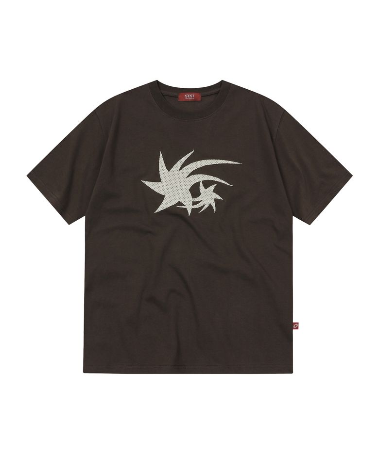 Dot Star Applique T-shirts Dark Brown