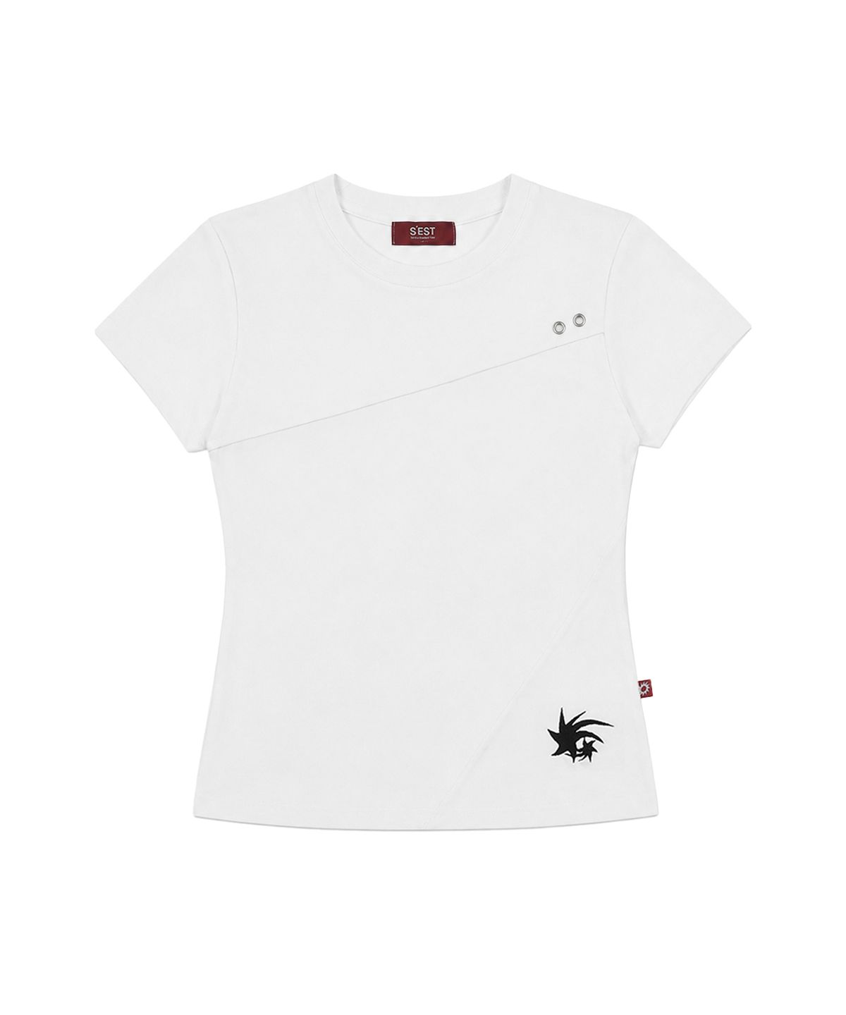에스이에스티(S'EST) Crop Eyelet Cut-out T-shirts White