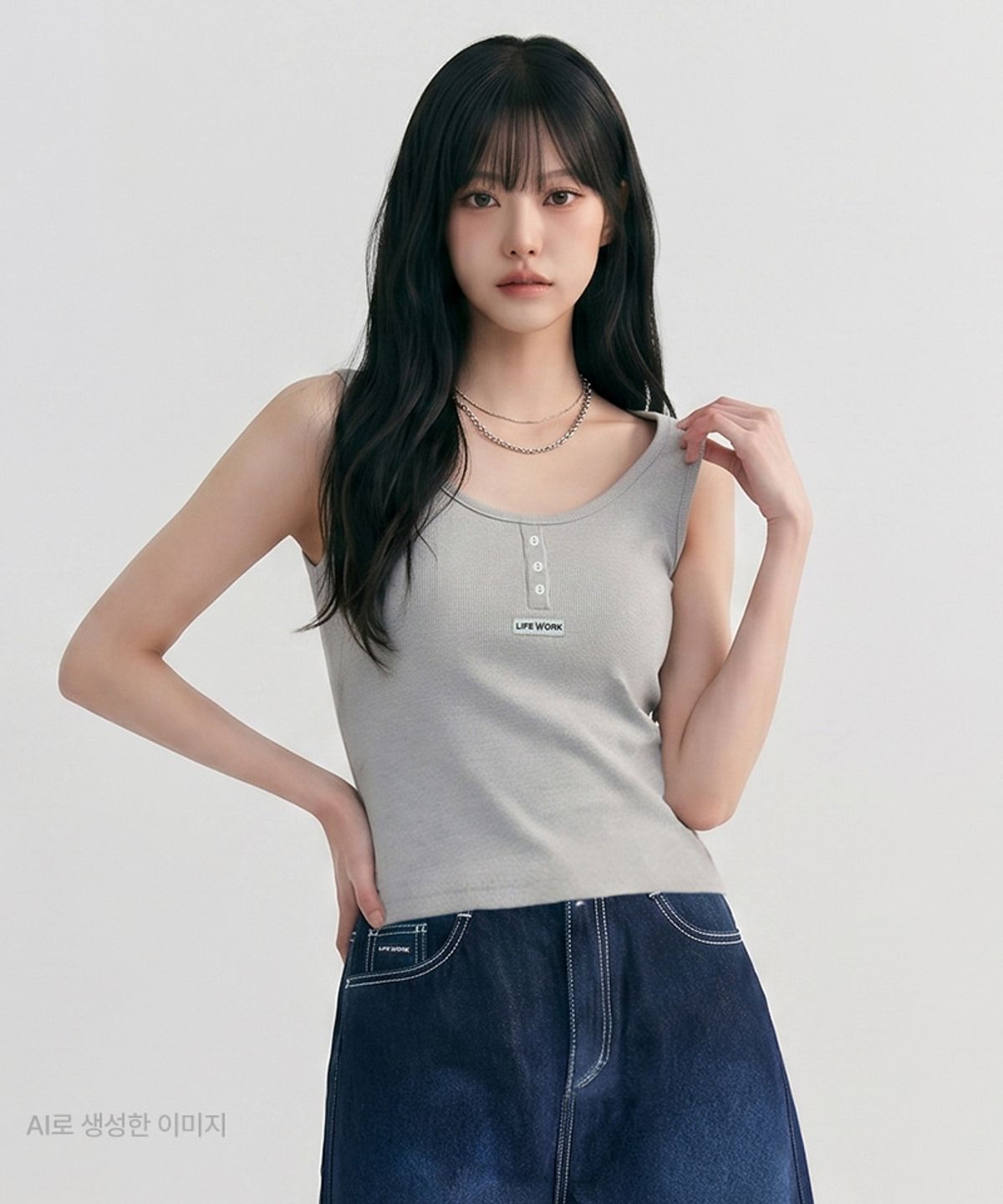 라이프워크(LIFEWORK) 여성) 빈티지 골지 헨리넥 슬리브리스