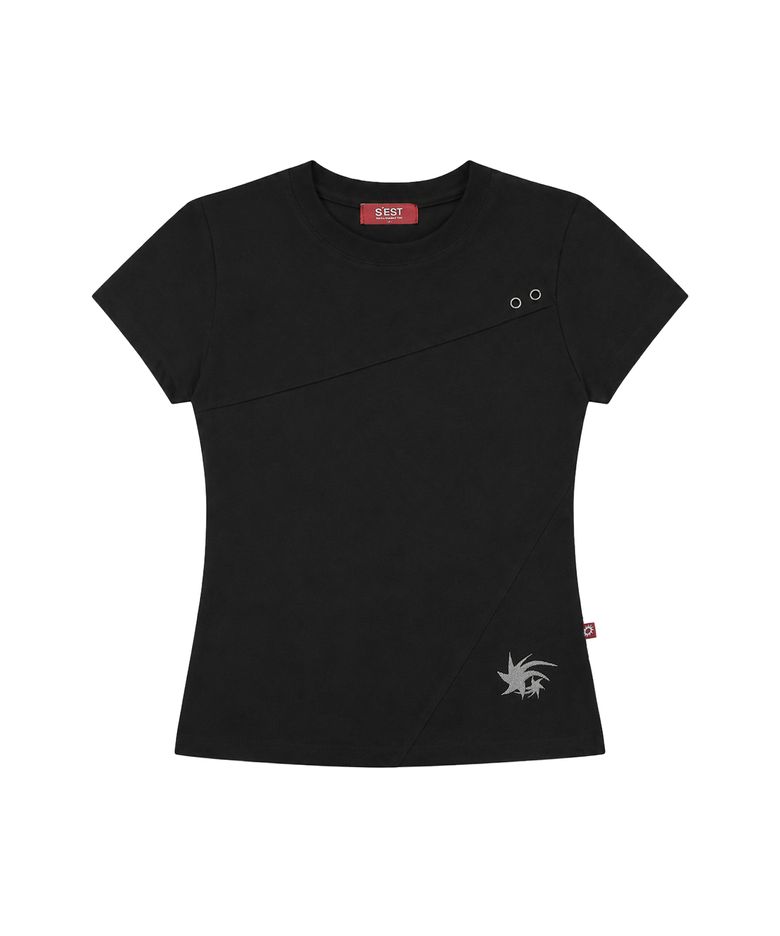 Crop Eyelet Cut-out T-shirts Black
