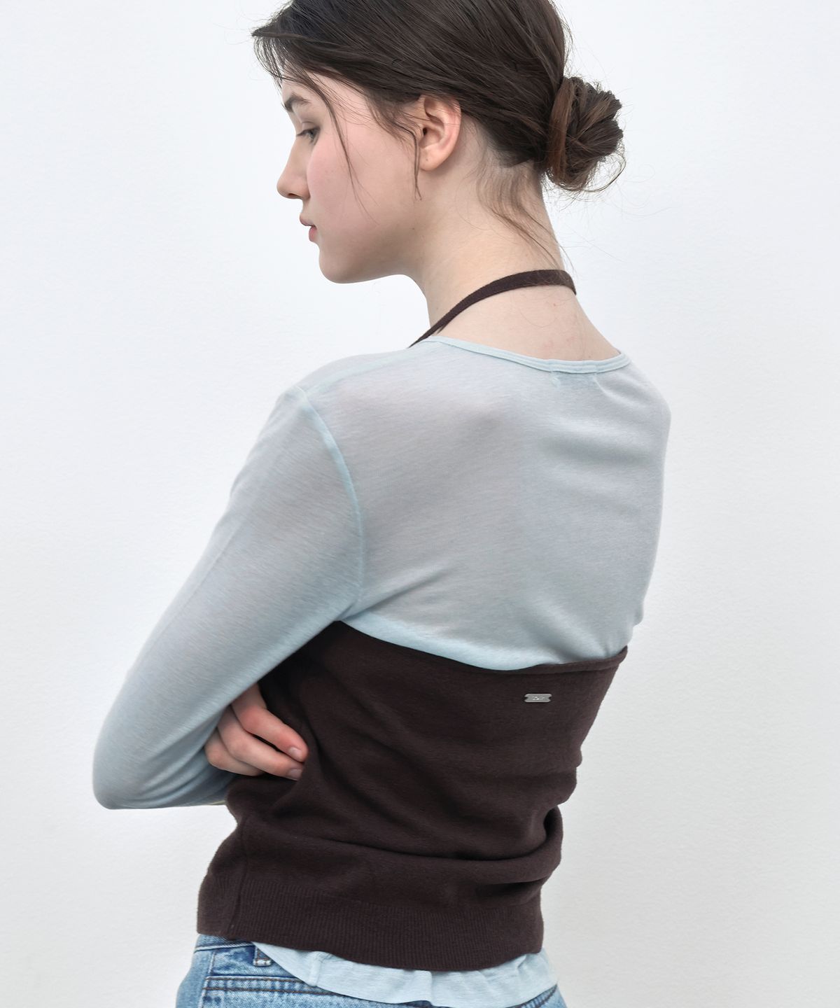 쏘이르(SO IR) LAYERED LONG SLEEVE T-SHIRT - SKYBLUE