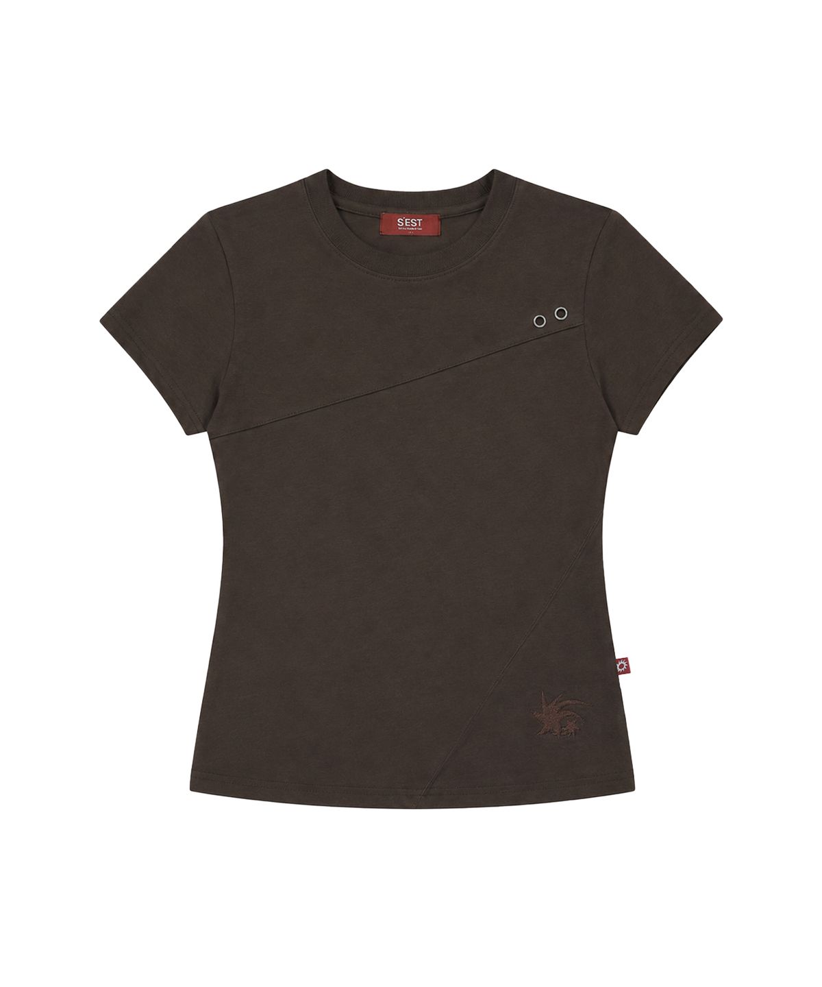 에스이에스티(S'EST) Crop Eyelet Cut-out T-shirts Dark Brown