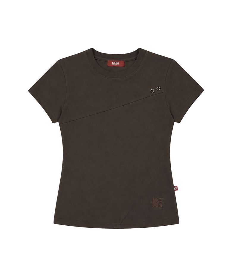 Crop Eyelet Cut-out T-shirts Dark Brown