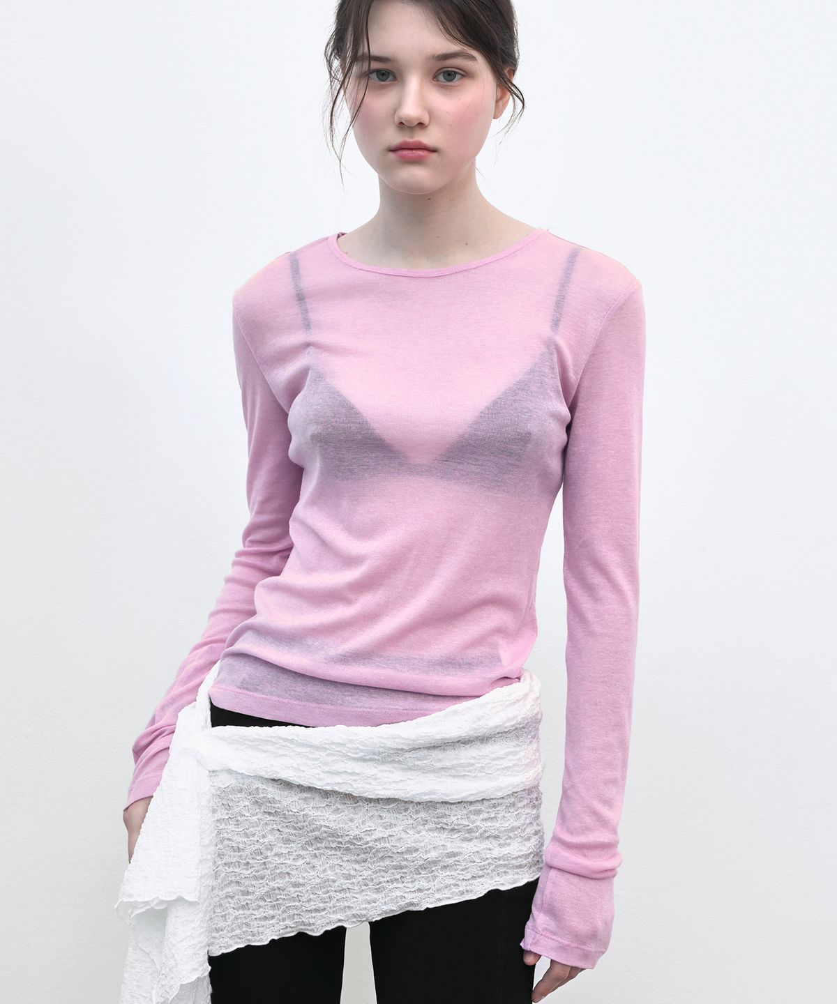 쏘이르(SO IR) LAYERED LONG SLEEVE T-SHIRT - PINK