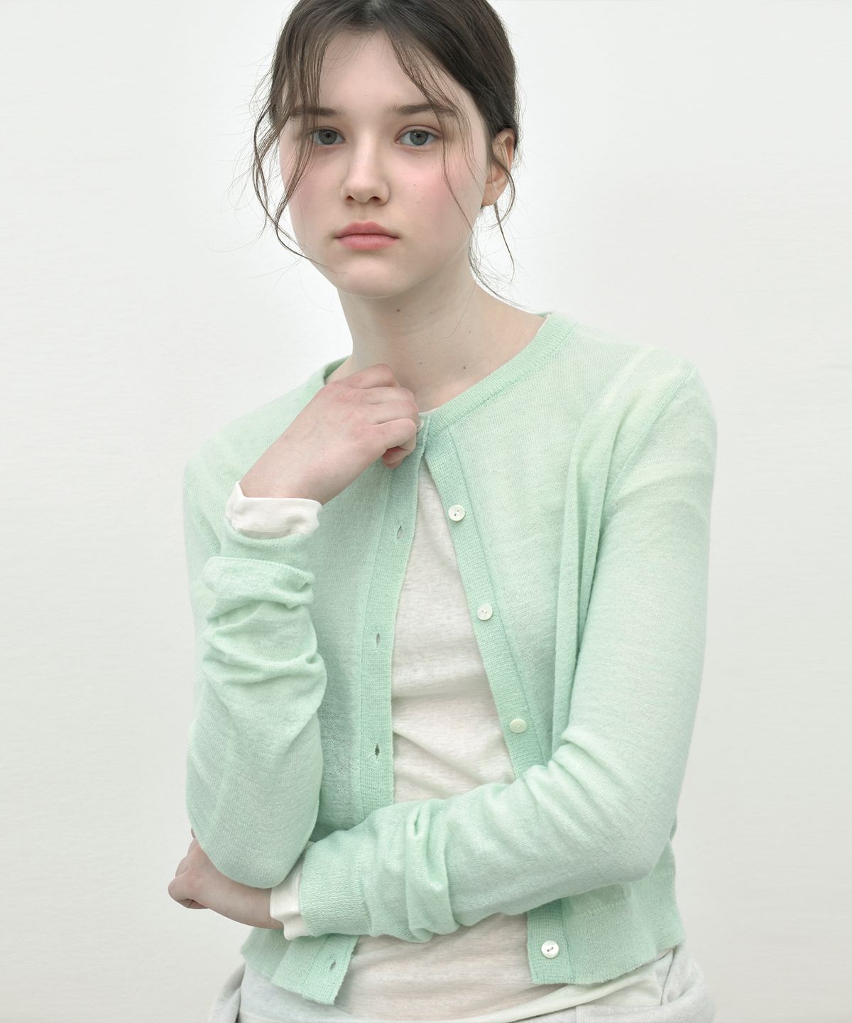 쏘이르(SO IR) MOHAIR BASIC CARDIGAN - LIGHT GREEN