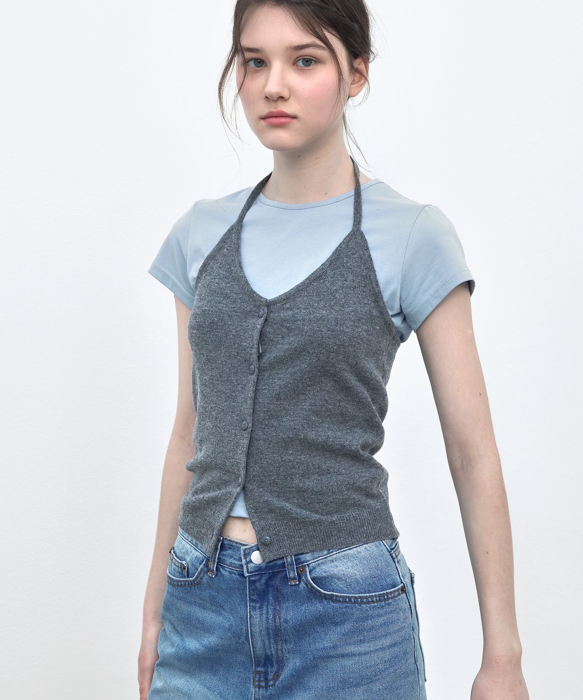 쏘이르(SO IR) HALTER WOOL KNIT - GRAY