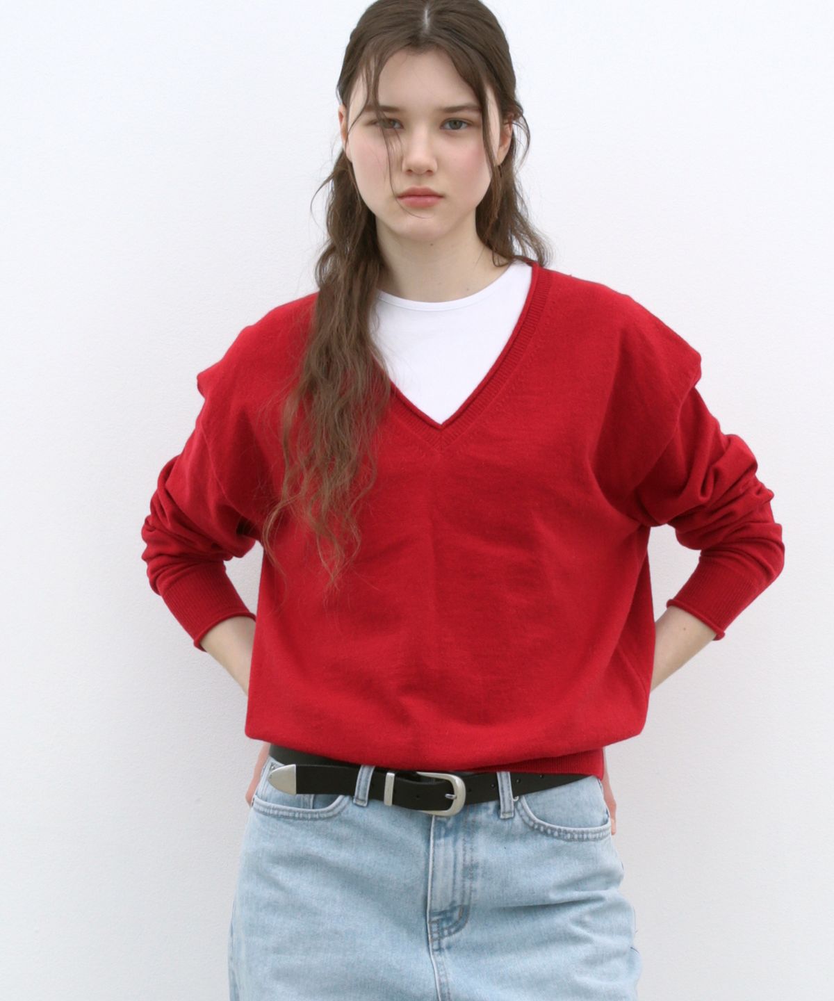 쏘이르(SO IR) V NECK WOOL KNIT - RED