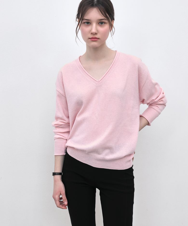 V NECK WOOL KNIT - PINK