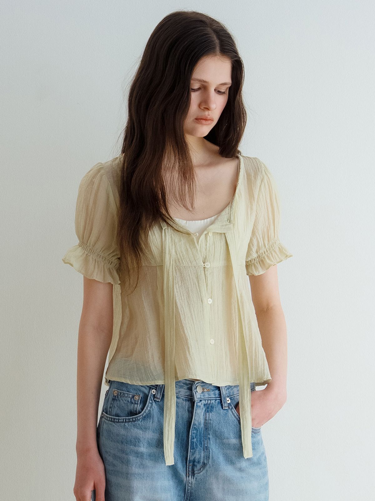 뮈르뮈르(MURMURE) 디아베 타이 셔링 블라우스_Diabe Blouse