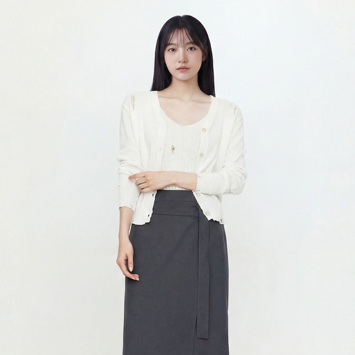 랩(LAP) 데미지 V넥 가디건 AS2KG560