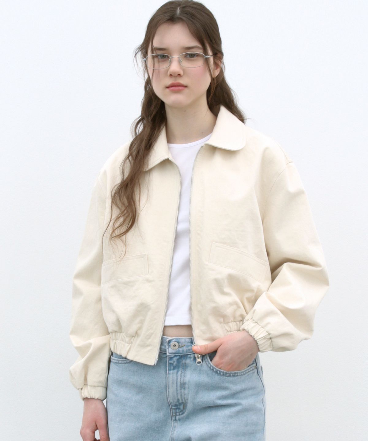 쏘이르(SO IR) ROUND COLLAR COTTON BLOUSON - IVORY