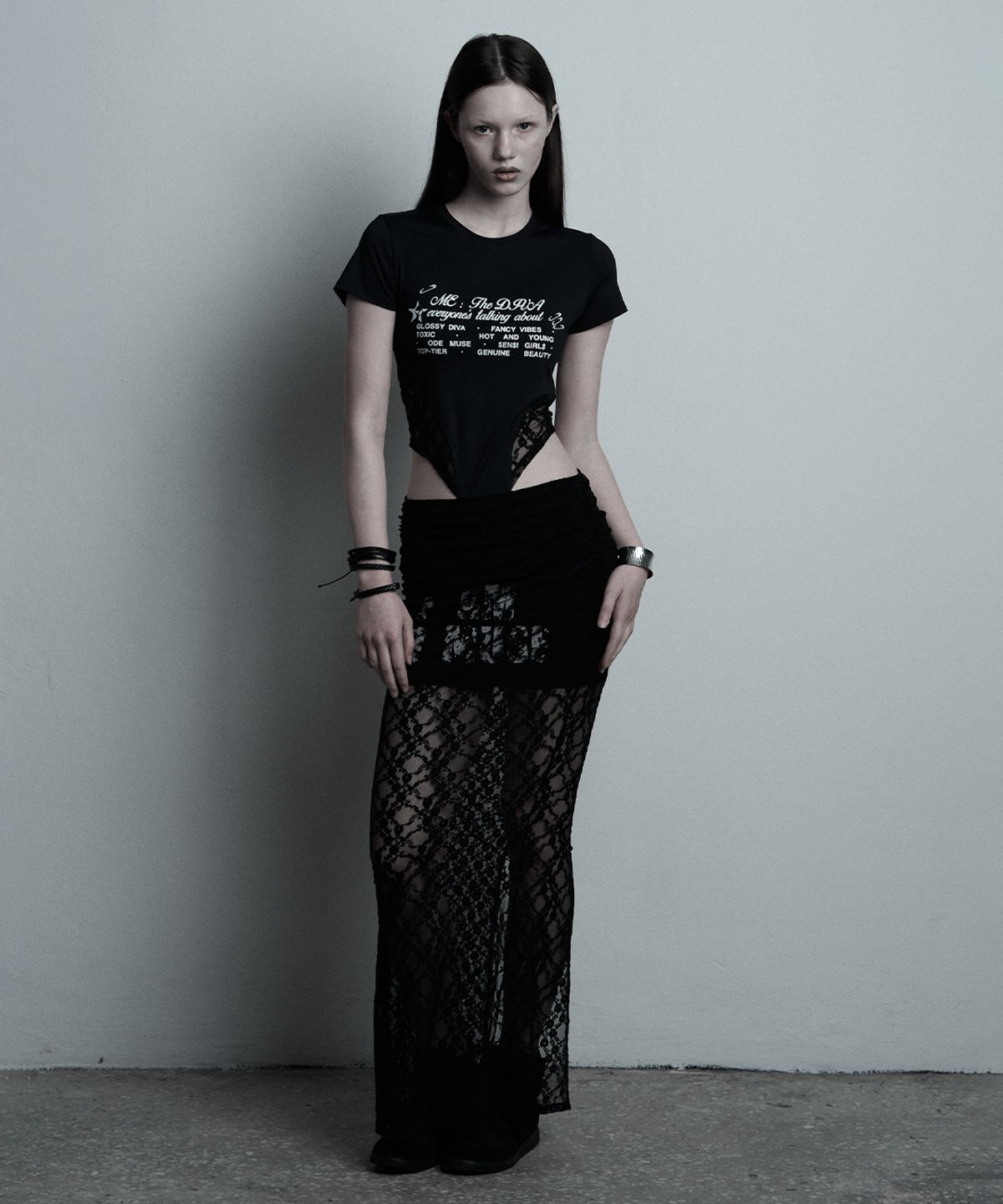 일리오(ILLIO) Black Lace mermaid long skirt