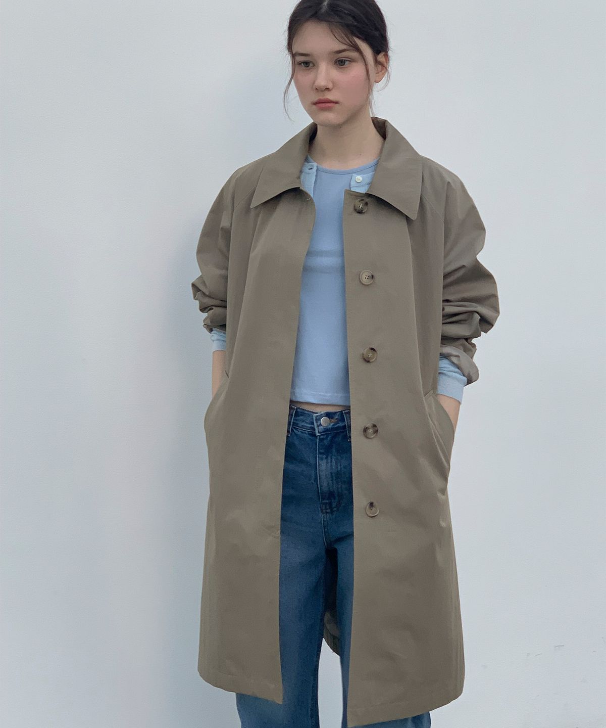 쏘이르(SO IR) HALF TRENCH COAT - KHAKI