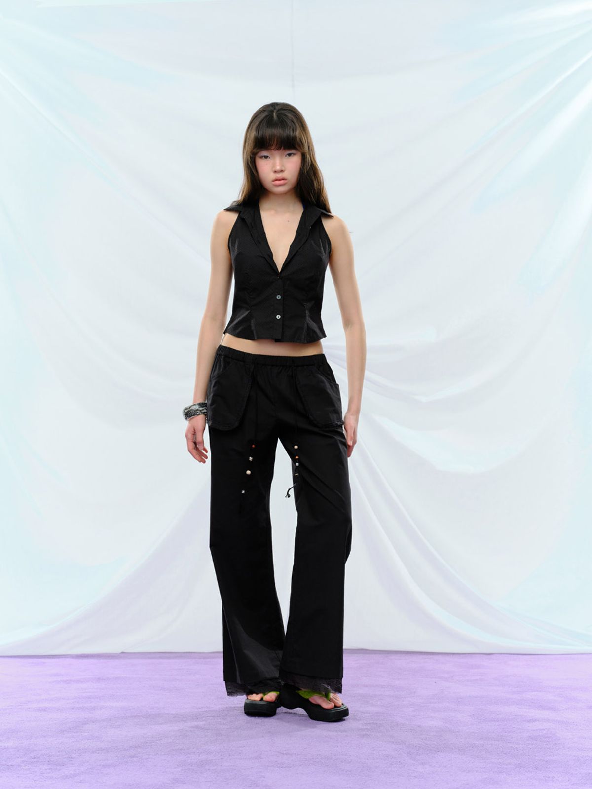 퓨레(PUREE) Wood Beaded Pants Black