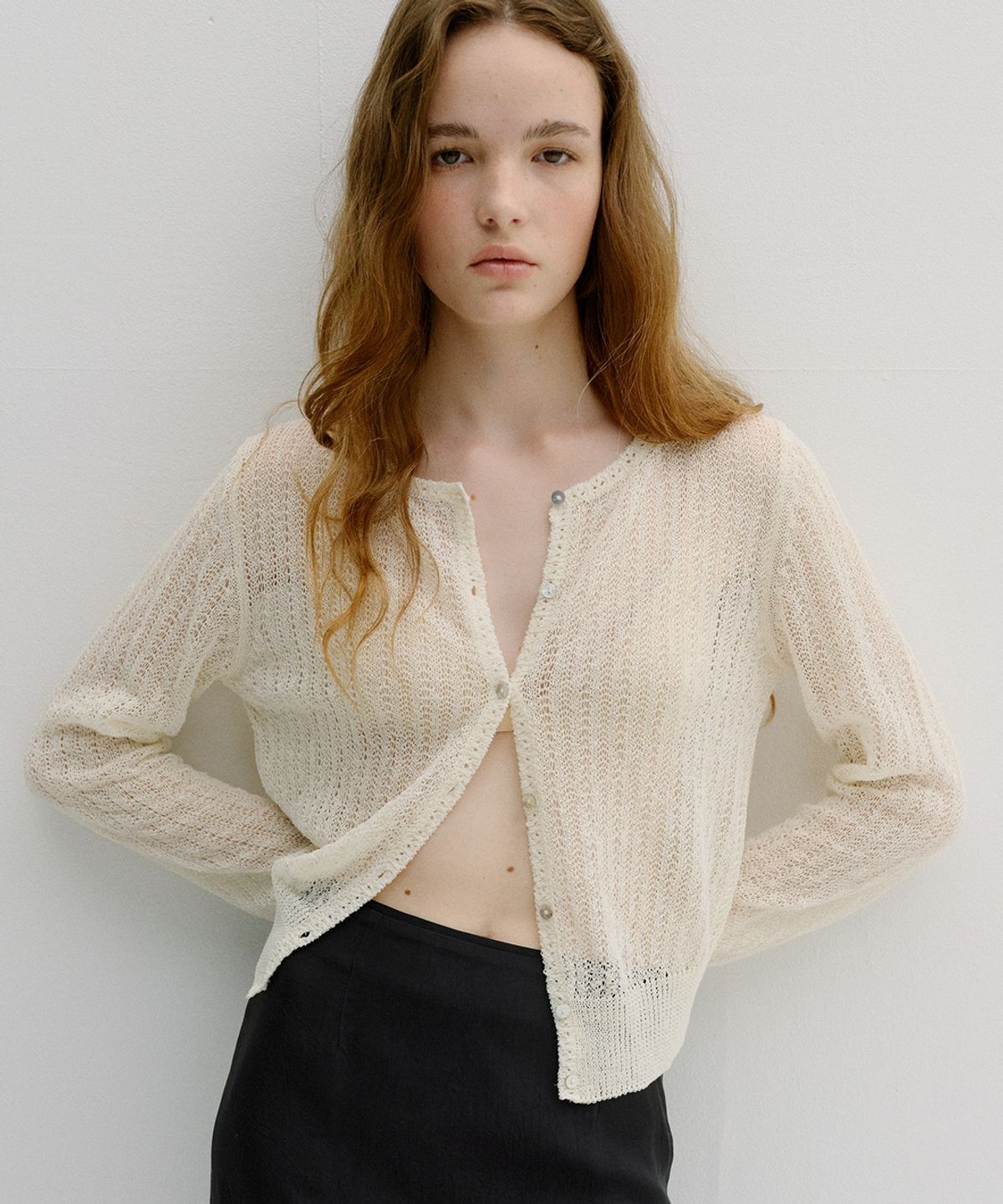 블랭크03(BLANK03) linen crochet cardigan (cream)