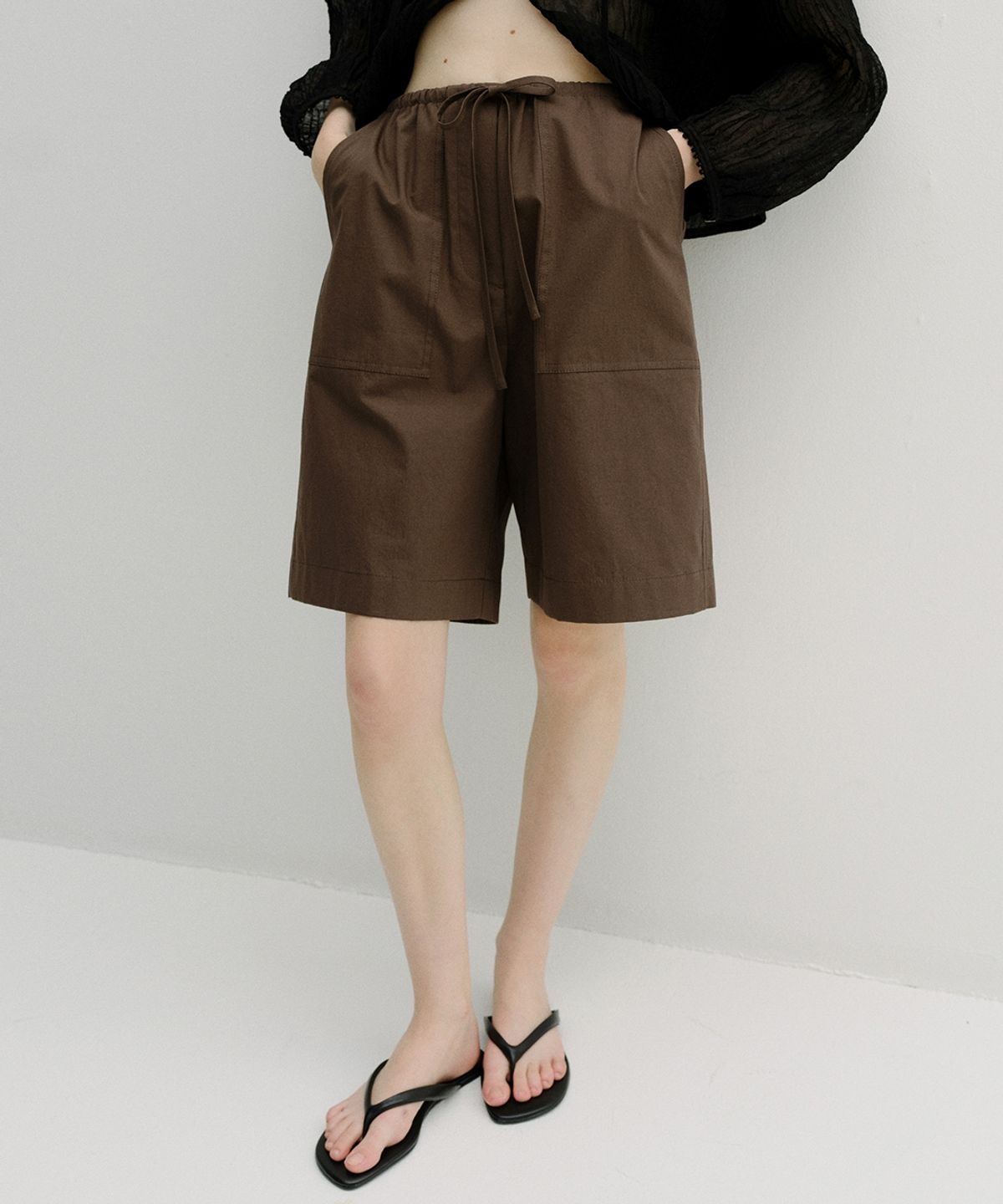 블랭크03(BLANK03) linen cotton banding bermuda pants (brown)