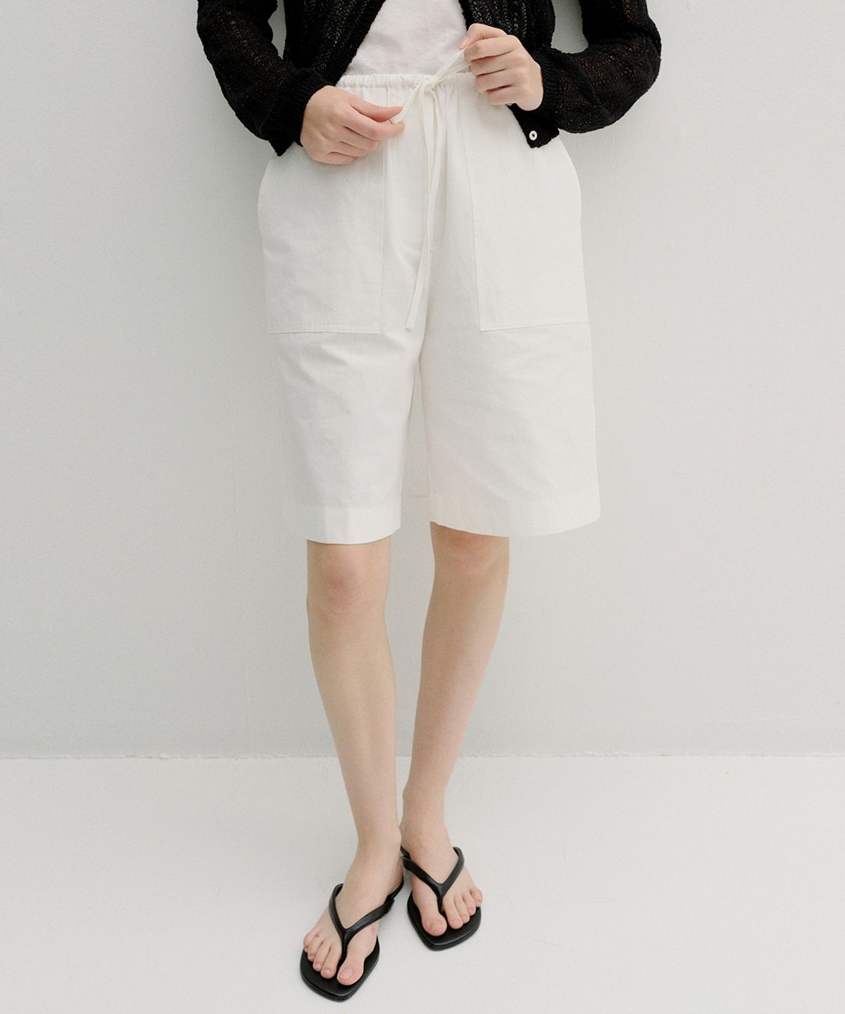 블랭크03(BLANK03) linen cotton banding bermuda pants (white)