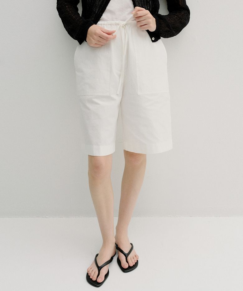 linen cotton banding bermuda pants (white)