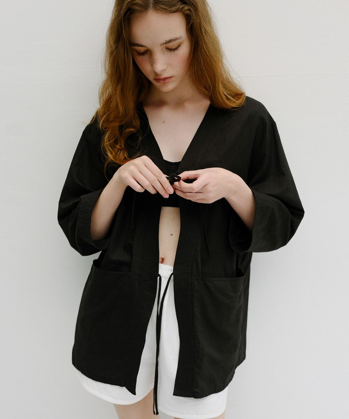 블랭크03(BLANK03) linen stitch robe jacket (black)