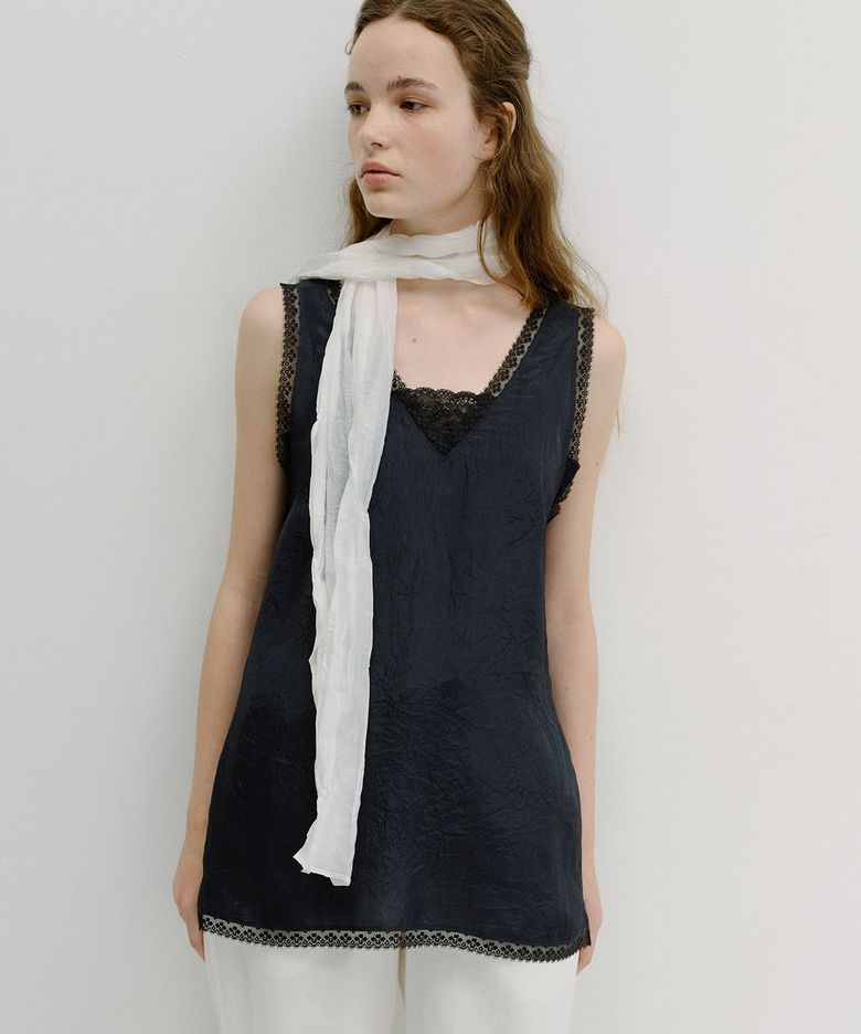 lace sleeveless long top (navy)