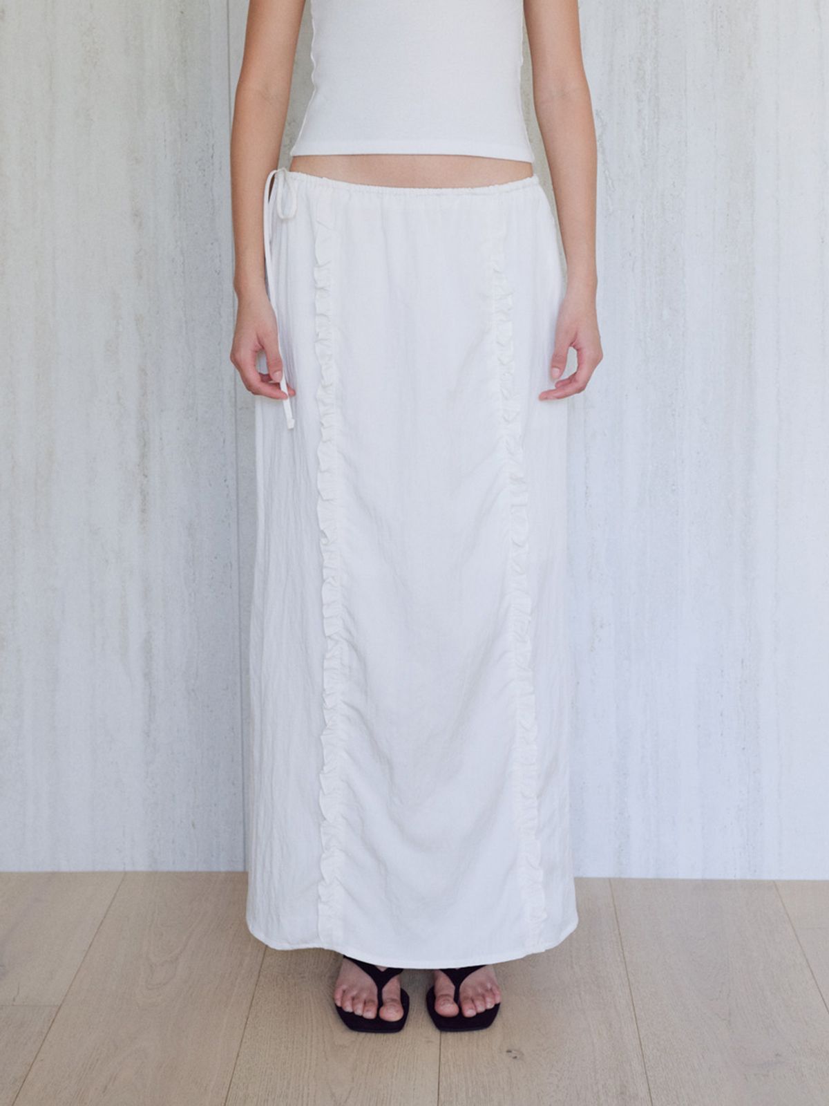 베이오드(BAIE OUD) Tencel frill long skirt_ivory