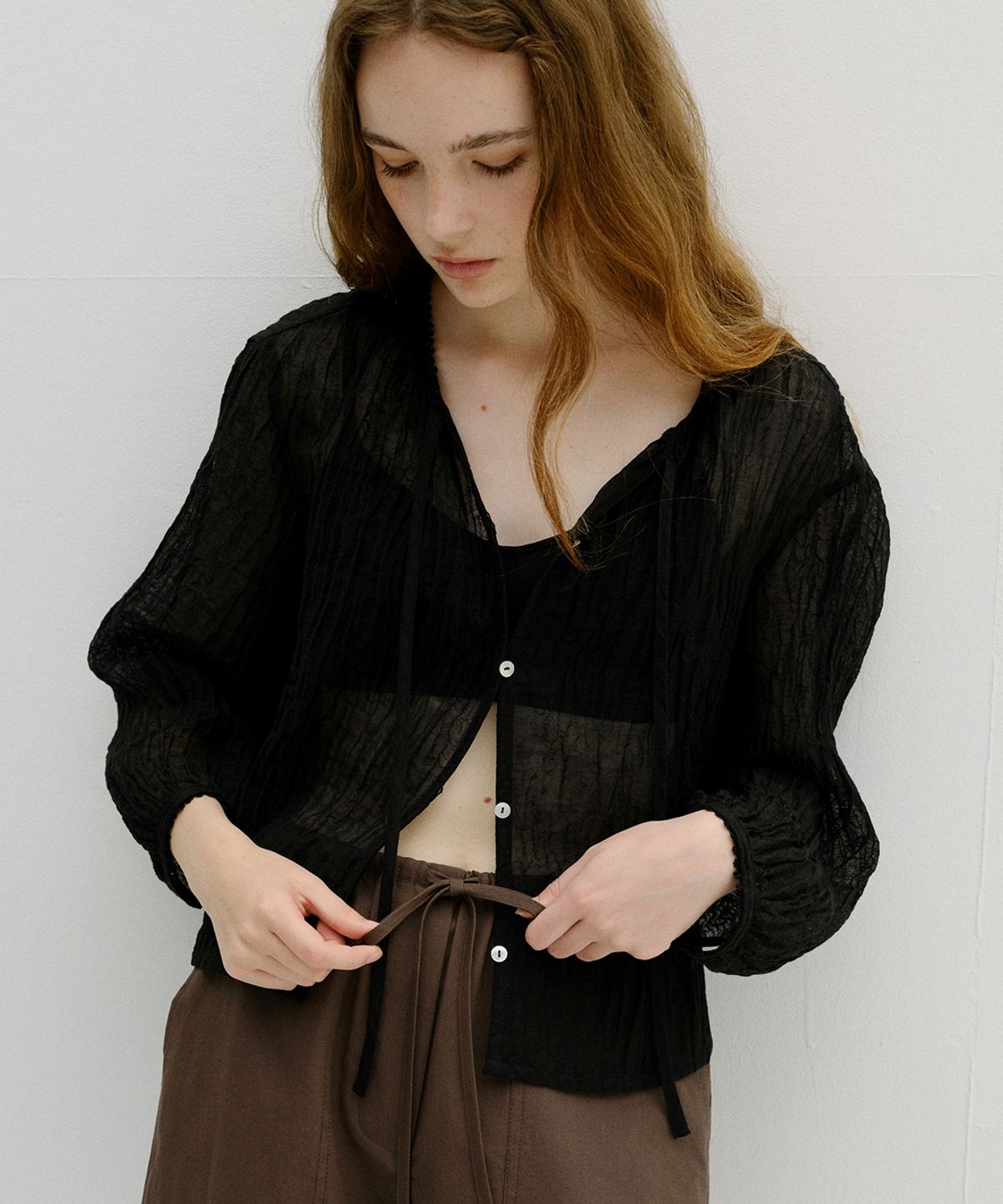 블랭크03(BLANK03) wrinkled linen blouse (black)