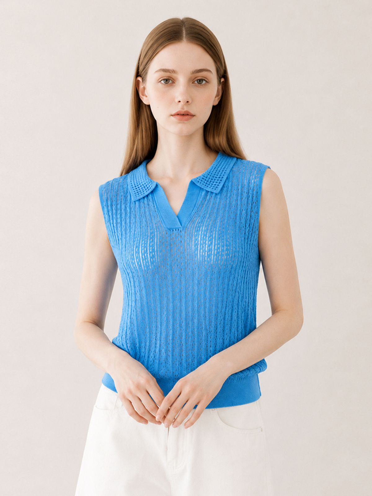 페이지플린(PAIGEFLYNN) 펀칭오픈카라니트_P6BKN032C