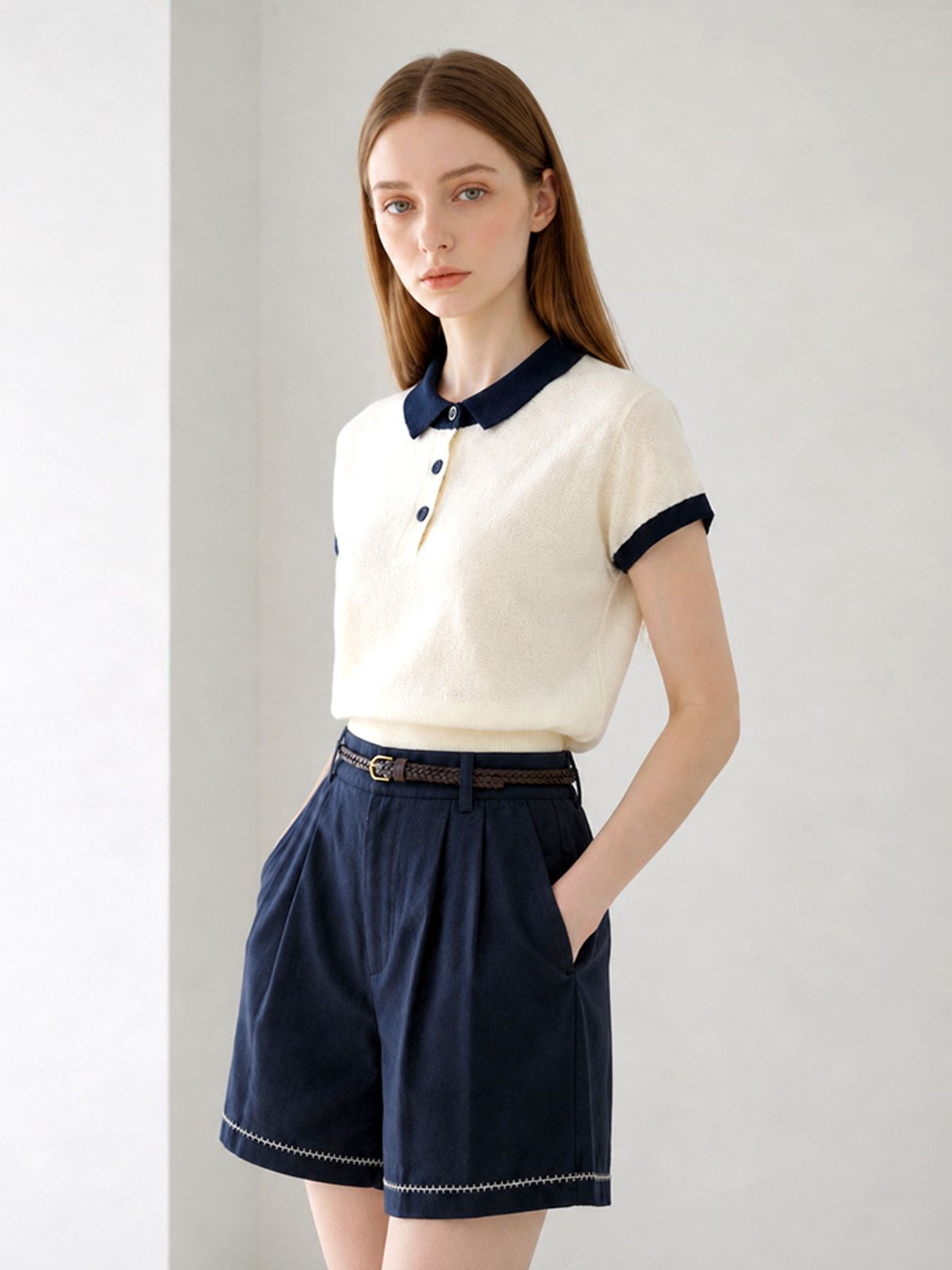 페이지플린(PAIGEFLYNN) 쟈카드배색카라니트_P6BKN029C