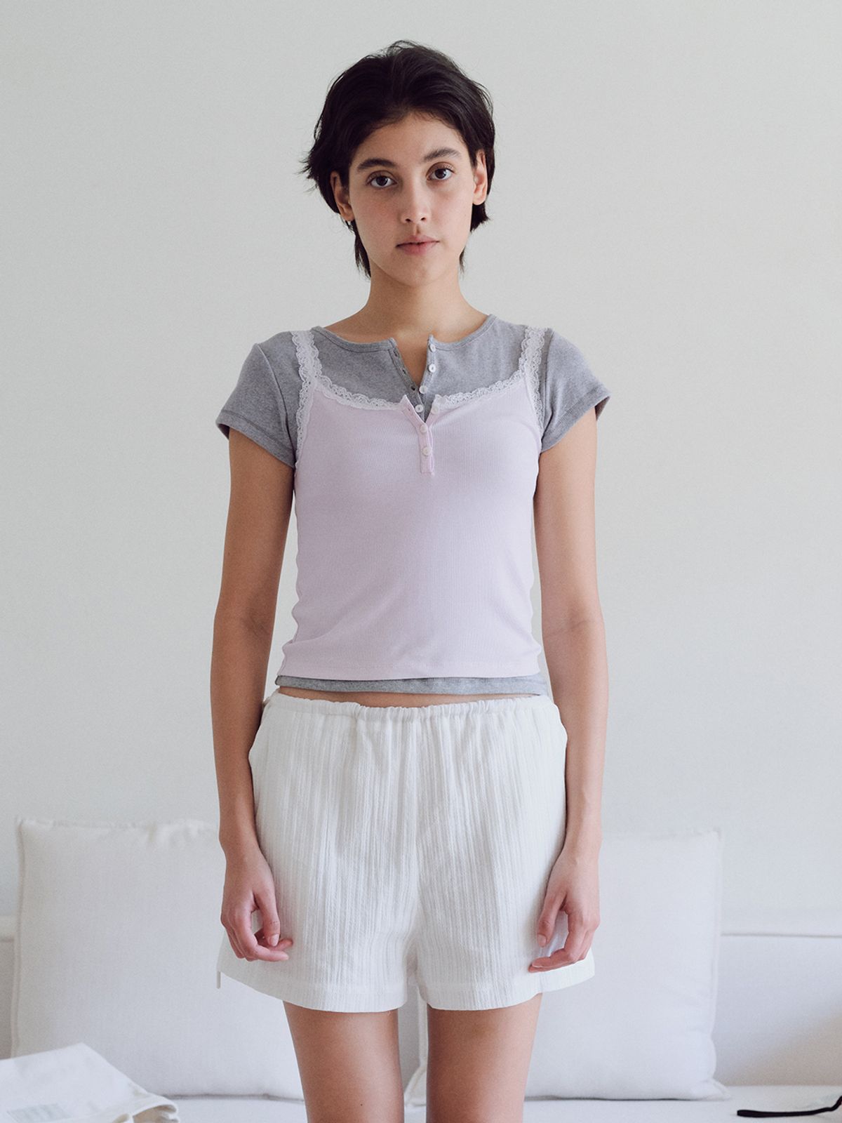 베이오드(BAIE OUD) Lace square sleeveless_pink